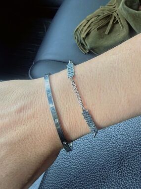 New NEVER BORING silver stainless steel chain link tennis dainty bracelet